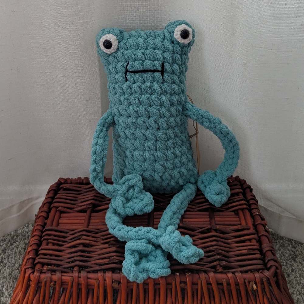 Handmade Crochet Sassy Leggy Frog Teal